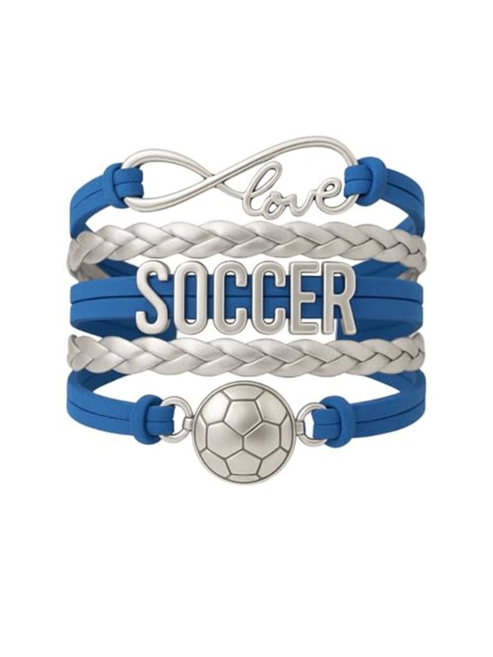 Soccer Charm Bracelet (Blue and Silver) – Adjustable Infinity Love Bracelet